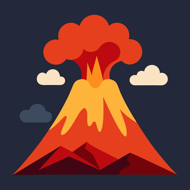 Vector vector illustrate a flat design of a volcanic mountain erupting with vibrant lava and ash clouds ris