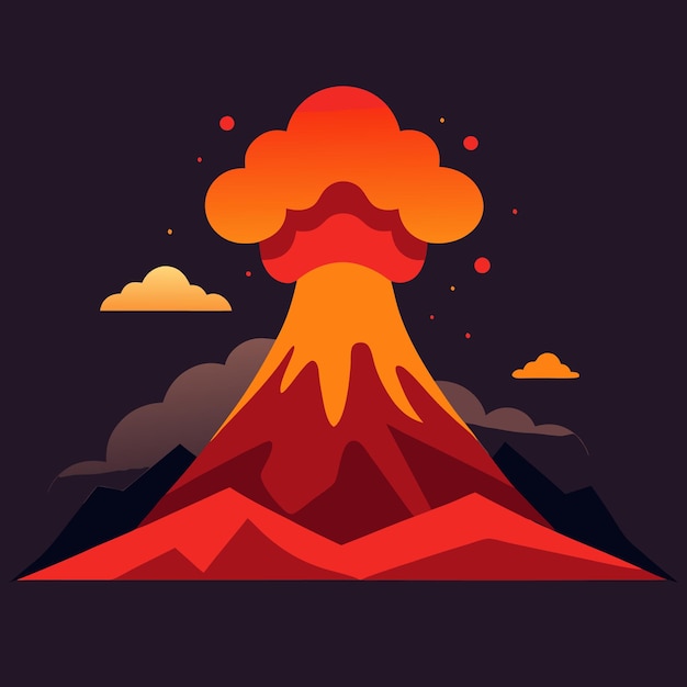 Vector vector illustrate a flat design of a volcanic mountain erupting with vibrant lava and ash clouds ris