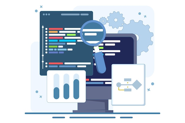 Vector vector illustration about computer programming concept or software or game development