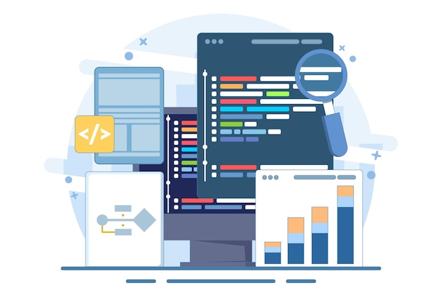 Vector vector illustration about computer programming concept or software or game development