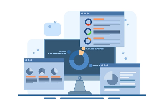 Vector vector illustration about concept of data and information displayed on dashboard