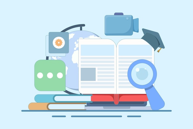 Vector vector illustration about online education concept or online courses or digital learning process