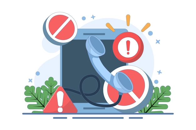 Vector vector illustration about phone concept with exclamation mark or warning notification