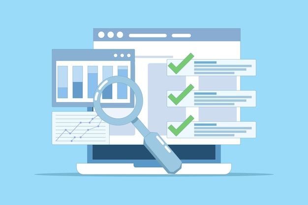 Vector vector illustration about sales data growth graph analysis report concept on computer or pc
