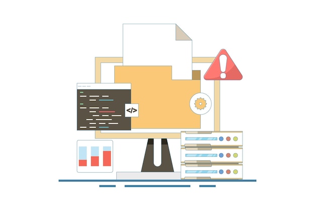 Vector vector illustration about server error fixing concept or coding and programming