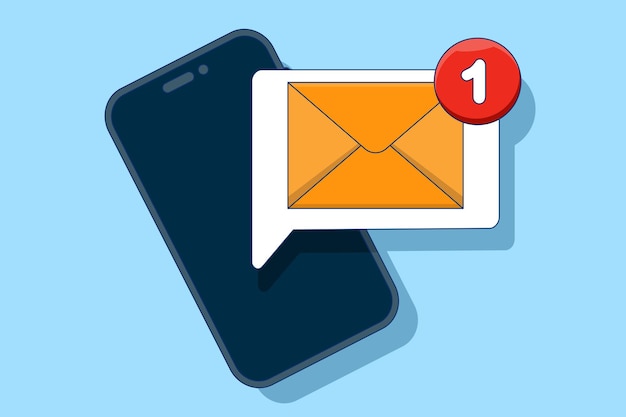 Vector vector illustration about unread email notification concept or new message on smartphone screen