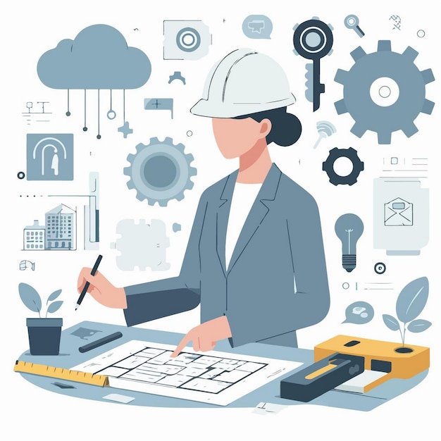 Vector vector illustration of architect in simple and minimalist flat design style