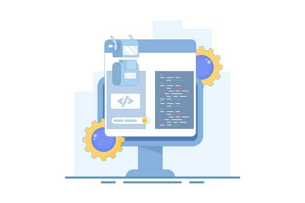 Vector vector illustration of artificial intelligence concept writing code help ai code or ai coding