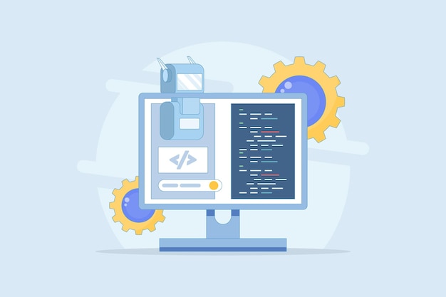 Vector vector illustration of artificial intelligence concept writing code help ai code or ai coding