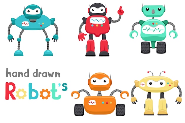 Vector vector illustration of cartoon set robot characters