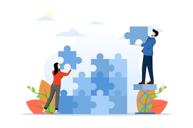 Vector vector illustration of concept of teamwork in business or metaphor of team solving problems