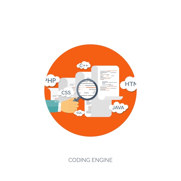 Vector vector illustration flat background coding programming seo search engine optimisation app