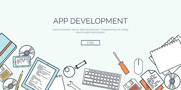 Vector vector illustration flat background coding programming seo search engine optimisation app