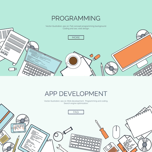 Vector vector illustration flat background coding programming seo search engine optimisation app