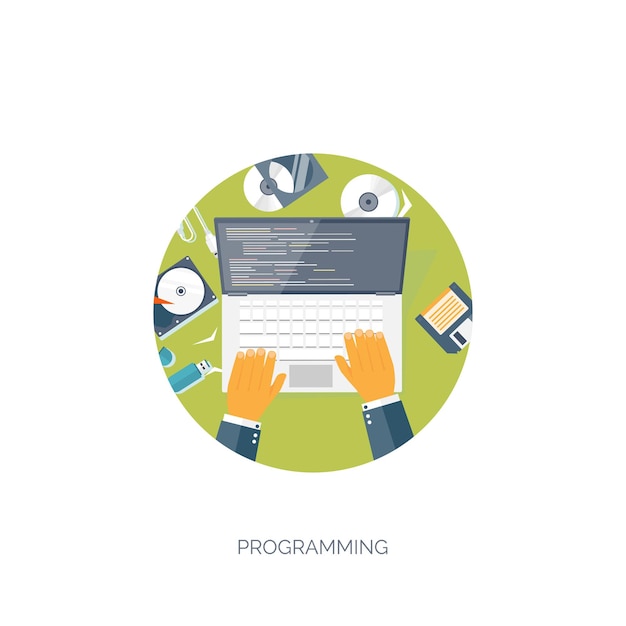 Vector vector illustration flat background coding programming seo search engine optimisation app