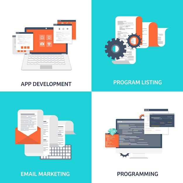 Vector vector illustration flat background coding programming seo search engine optimization app