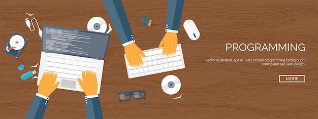 Vector vector illustration flat background coding programming seo search engine optimization app