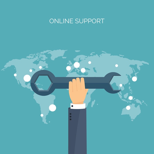 Vector vector illustration flat background web service mechanical tools development online support