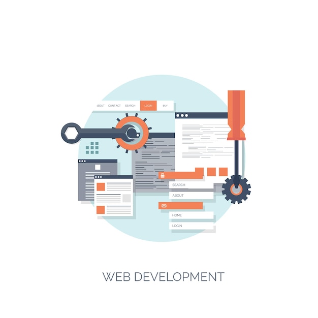 Vector vector illustration flat computing background programming coding web development and search seo