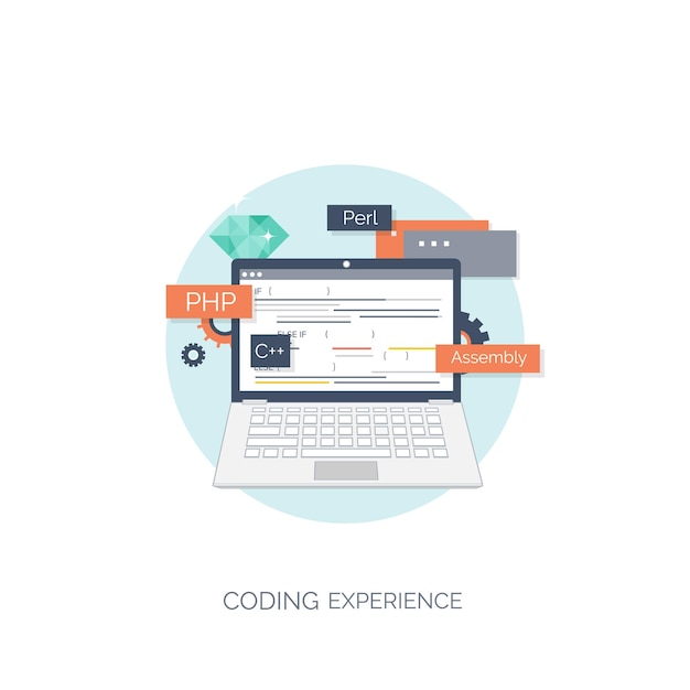 Vector vector illustration flat computing background programming coding web development and search seo