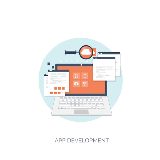 Vector vector illustration flat computing background programming coding web development and search seo