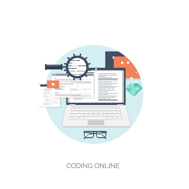 Vector vector illustration flat computing background programming coding web development and search seo