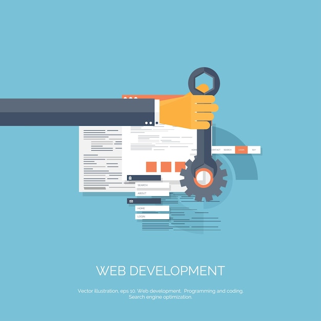 Vector vector illustration flat computing background programming coding web development and search seo