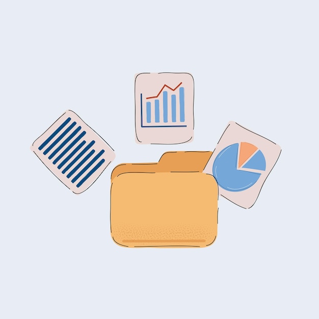 Vector vector illustration of folders with files inside on white background