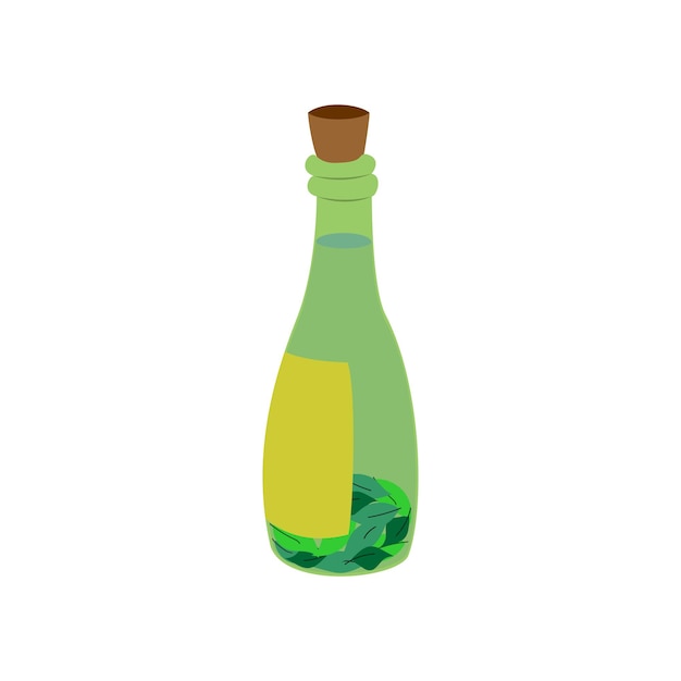 Vector vector illustration of green leaf herb bottle flat design