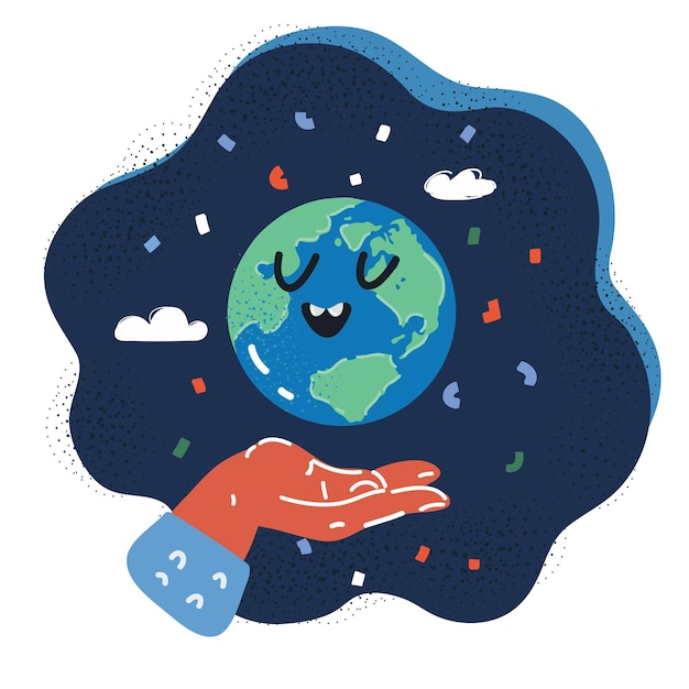 Vector vector illustration of hand holding globe earth save earth concept over dark background