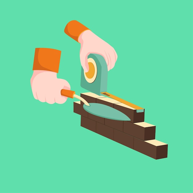 Vector vector illustration of a hand laying bricks