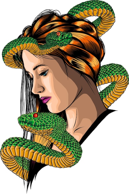 Vector vector illustration of head woman with snake