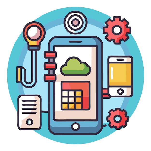 Vector vector illustration of mobile technology and digital tools icons set for app development internet of things and smart devices
