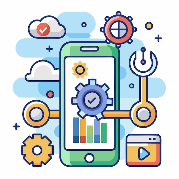 Vector vector illustration of mobile technology and digital tools icons set for app development internet of things and smart devices