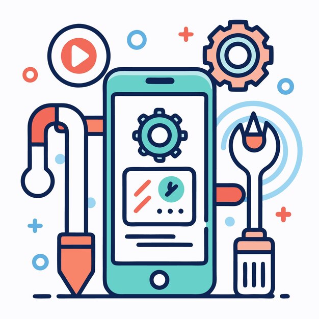 Vector vector illustration of mobile technology and digital tools icons set for app development internet of things and smart devices