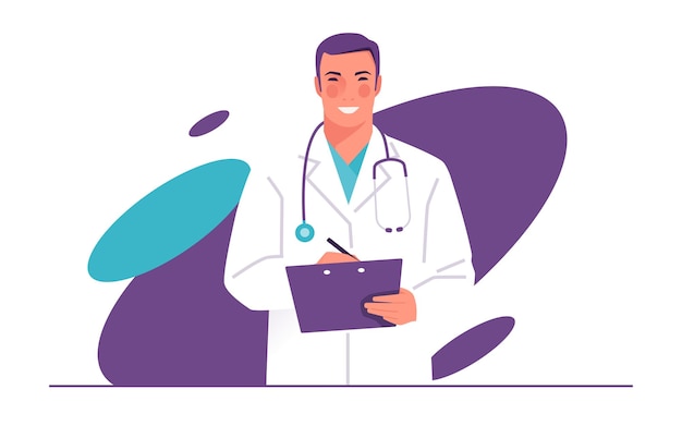 Vector vector illustration of a physician doctor therapist with stethoscope