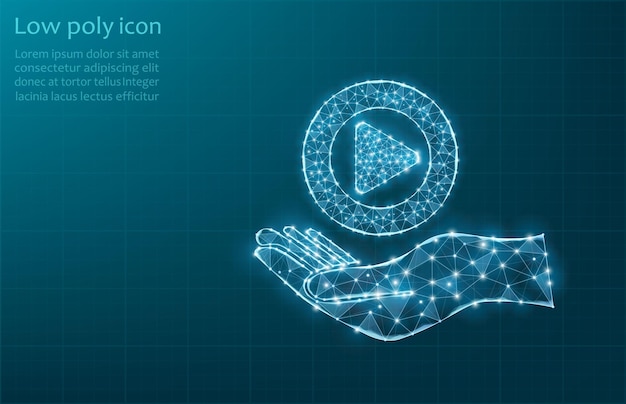 Vector vector illustration of play button on hand energy electrical technology concept play button icon