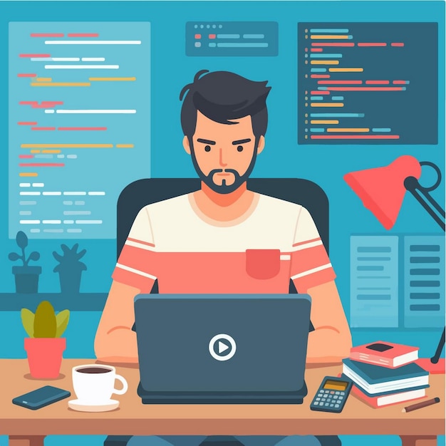 Vector vector illustration of programmer in flat design style