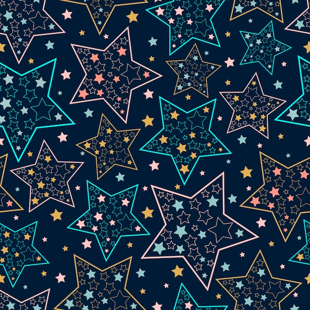 Vector vector illustration of a seamless pattern on a dark background star in a star holiday bright pattern