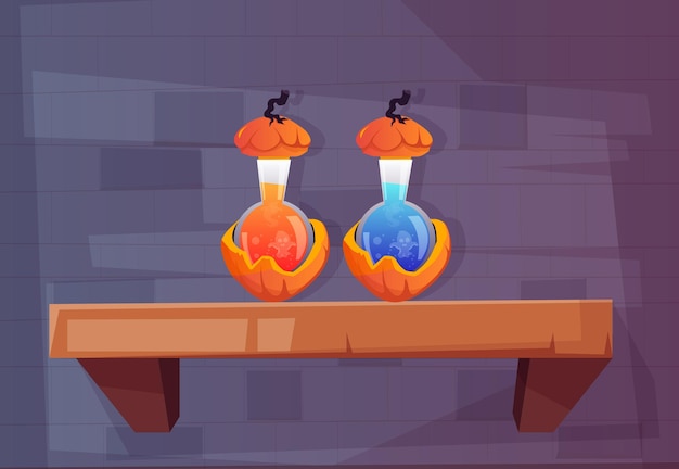 Vector vector illustration set of magic potions with pumpkin shape packaging