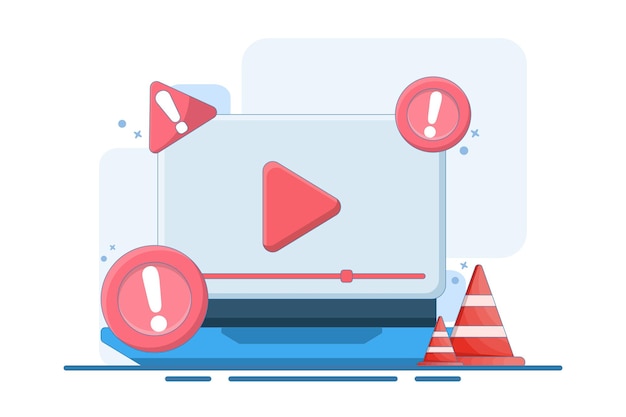 Vector vector illustration of warning video concept or notification of danger risk and problem