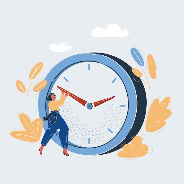 Vector vector illustration of woman and trying to stop time