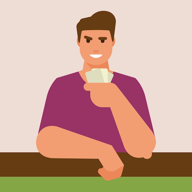 Vector vector image of a man playing poker isolated on white background