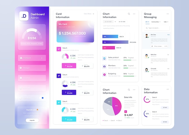 Vector vector infographic dashboard ui ux design with graphs charts and diagrams web interface template