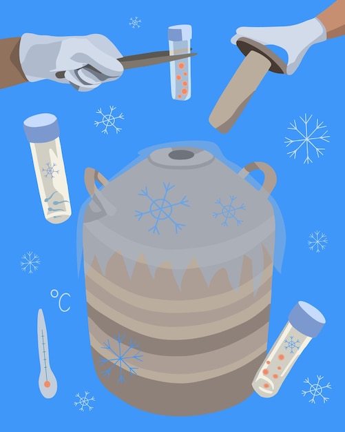 Vector vector isolated illustration of egg sperm freezing artificial insemination ovulation cryobank