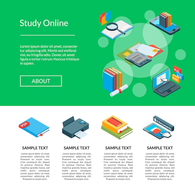 Vector vector isometric online education landing page template