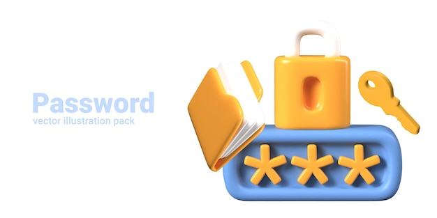 Vector vector objects for virtual protection concepts closed lock with password key folder with files