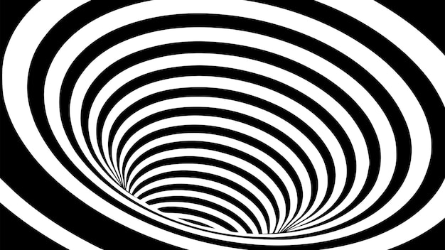 Vector vector optical illusion with black and white lines technology tunnel abstract curve background