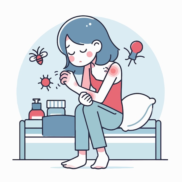 Vector vector of a person who is sick with itching in a flat design style