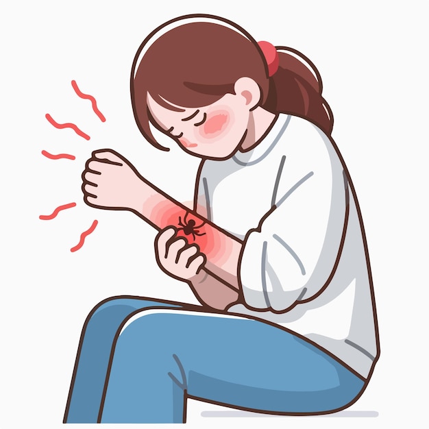 Vector vector of a person who is sick with itching in a flat design style